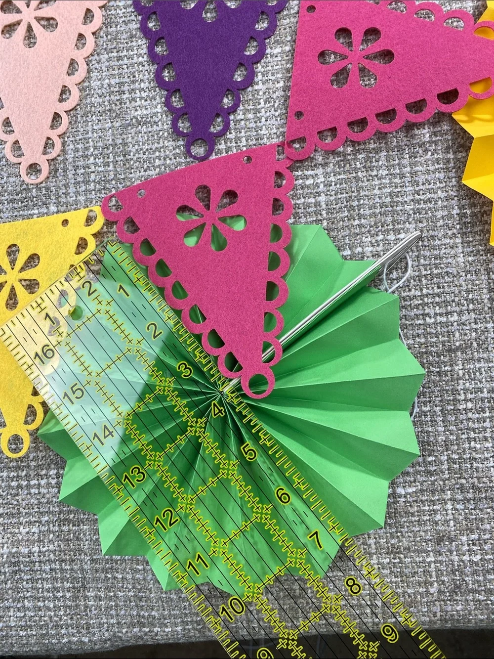 Colorful Fiesta Paper Rosette Fans & Cutout Triangle Bunting - Multicolor